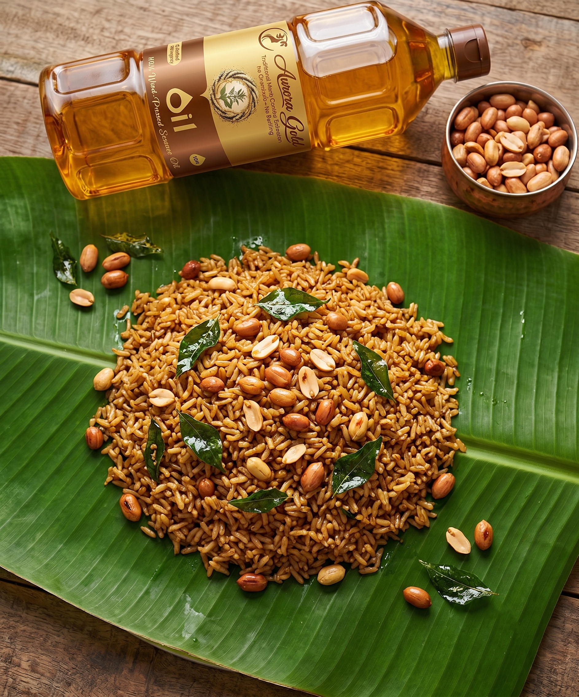 Savory meal served with sesame oil and ingredients